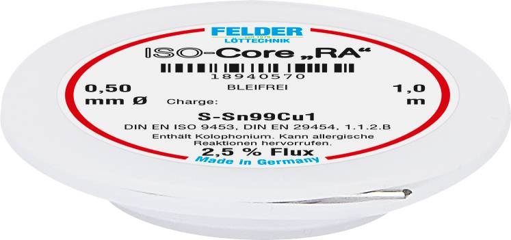 Solder wire reel with inscription 'ISO-Core 