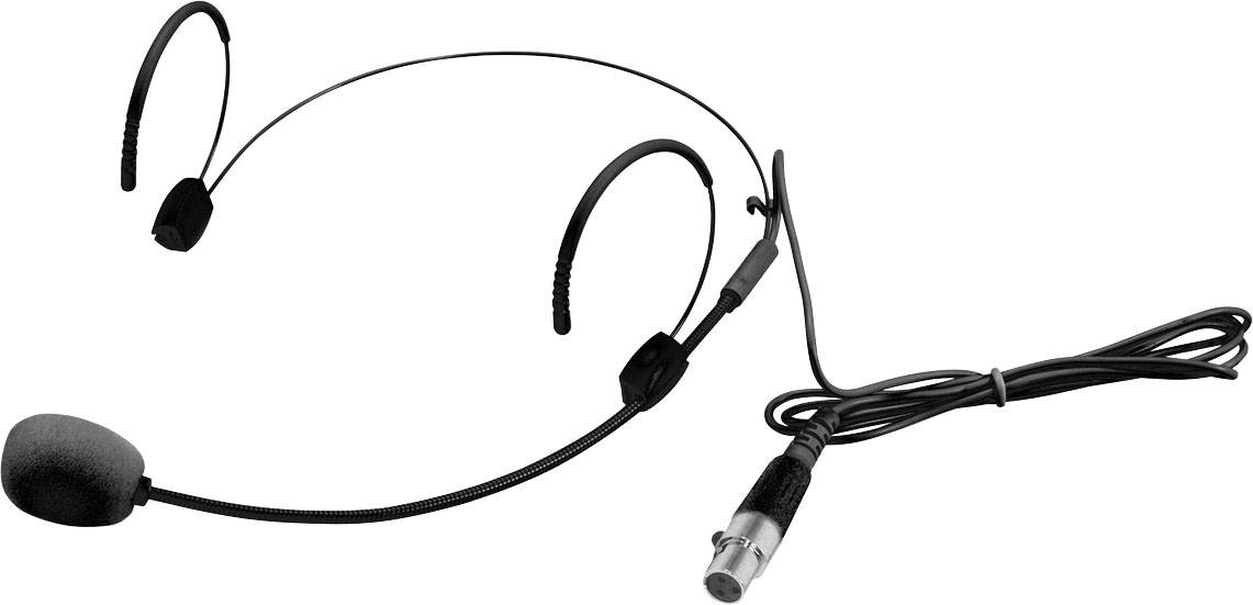 Lightweight headset microphone with padded ear hook and cable, suitable for presentations or voice recordings.