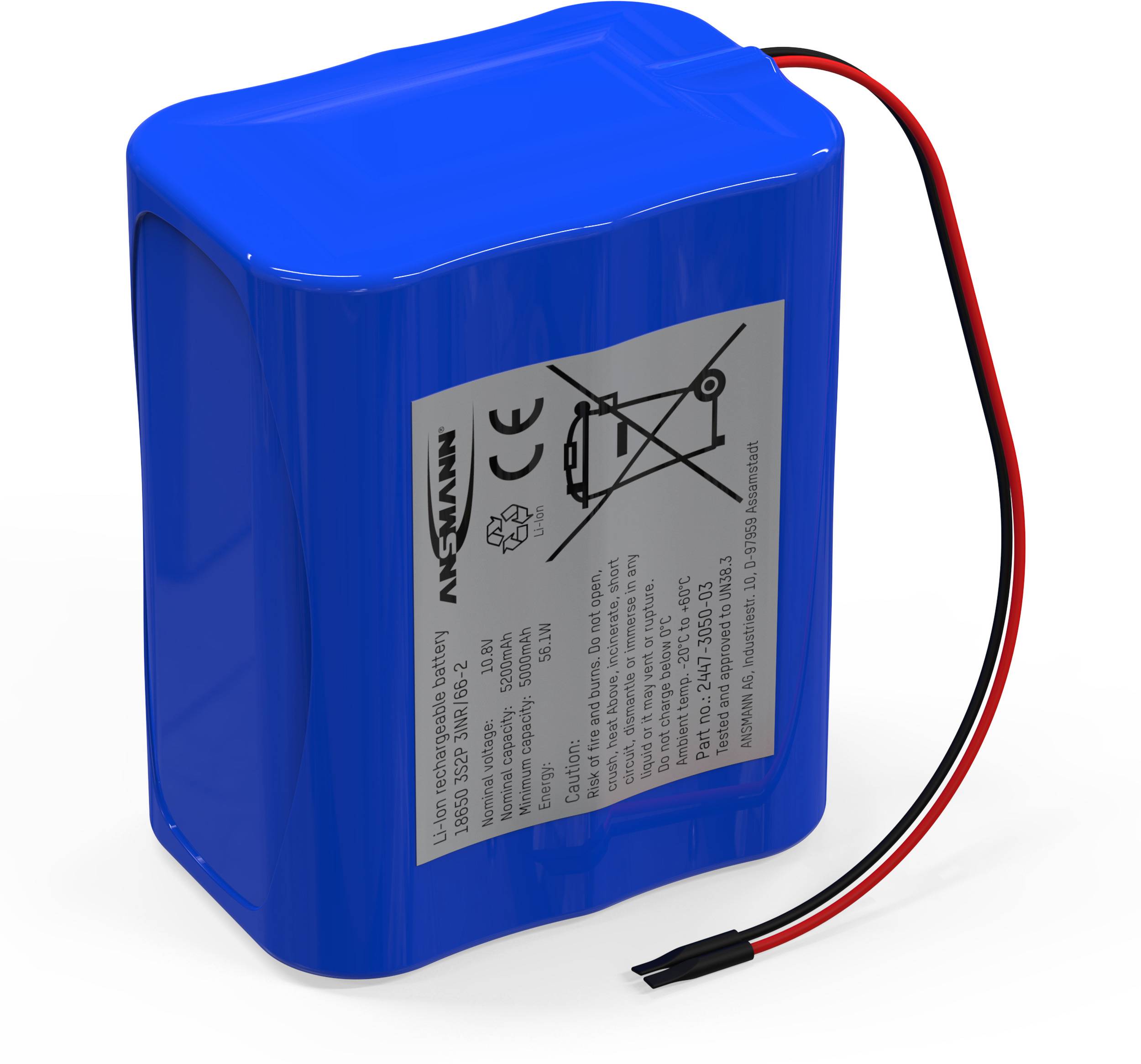 Ansmann 3S2P Battery pack 6x 18650 Cable Li-ion 11.1 V 5200 mAh