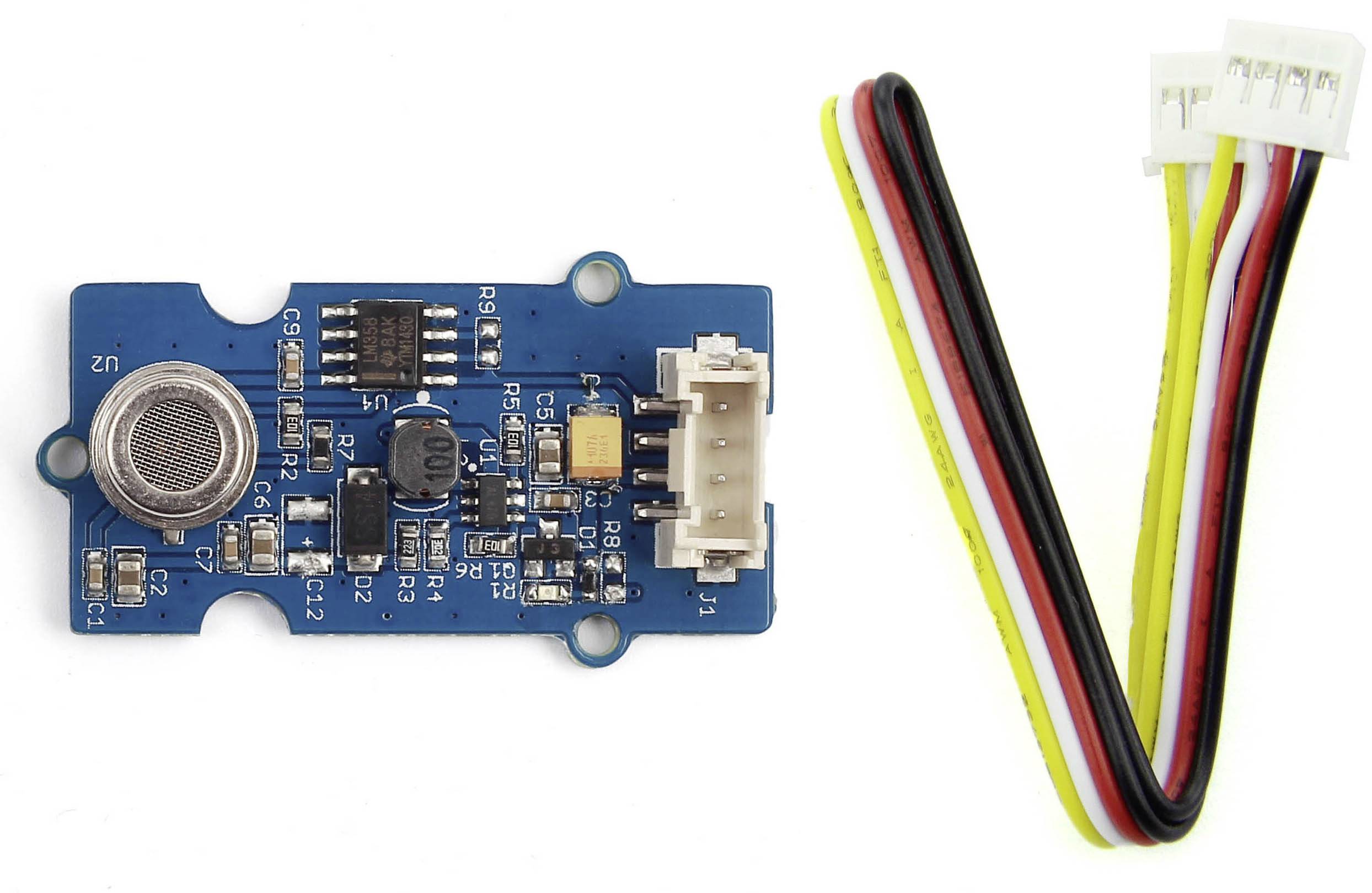 An electronic module with a sensor and connected wiring harness. The module comprises multiple electronic components mounted on a printed circuit board.