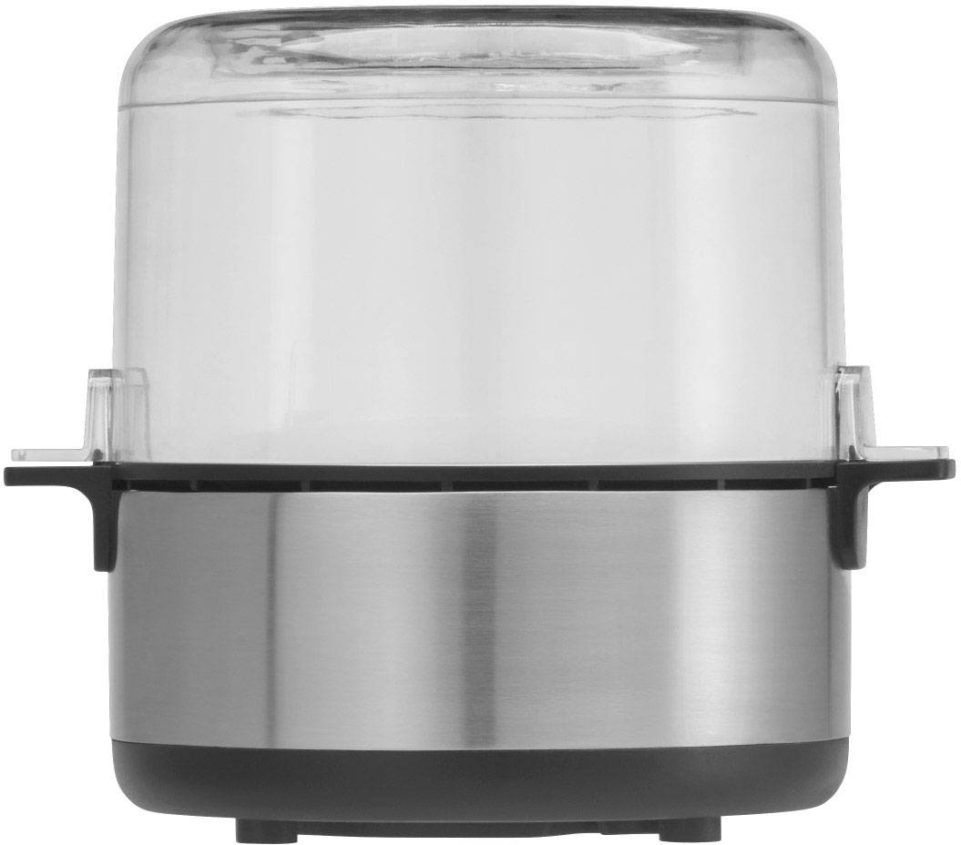 A silver, cylindrical pot with a transparent plastic lid. Perfect for cooking or reheating food.
