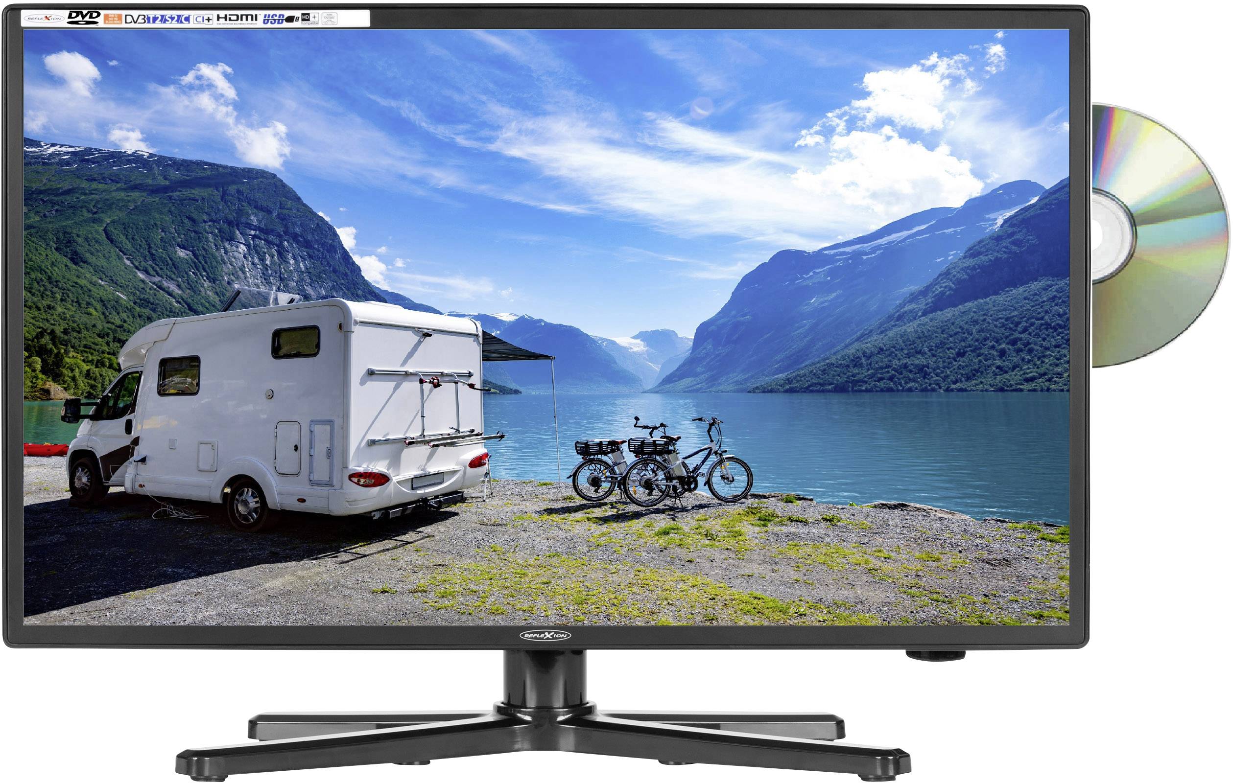 Reflexion LED TV 24 inch EEC F (A - G) CI+, DVB-C, DVB-S2, DVB-T2 HD, PVR ready, DVD player, Full HD Black (glossy)