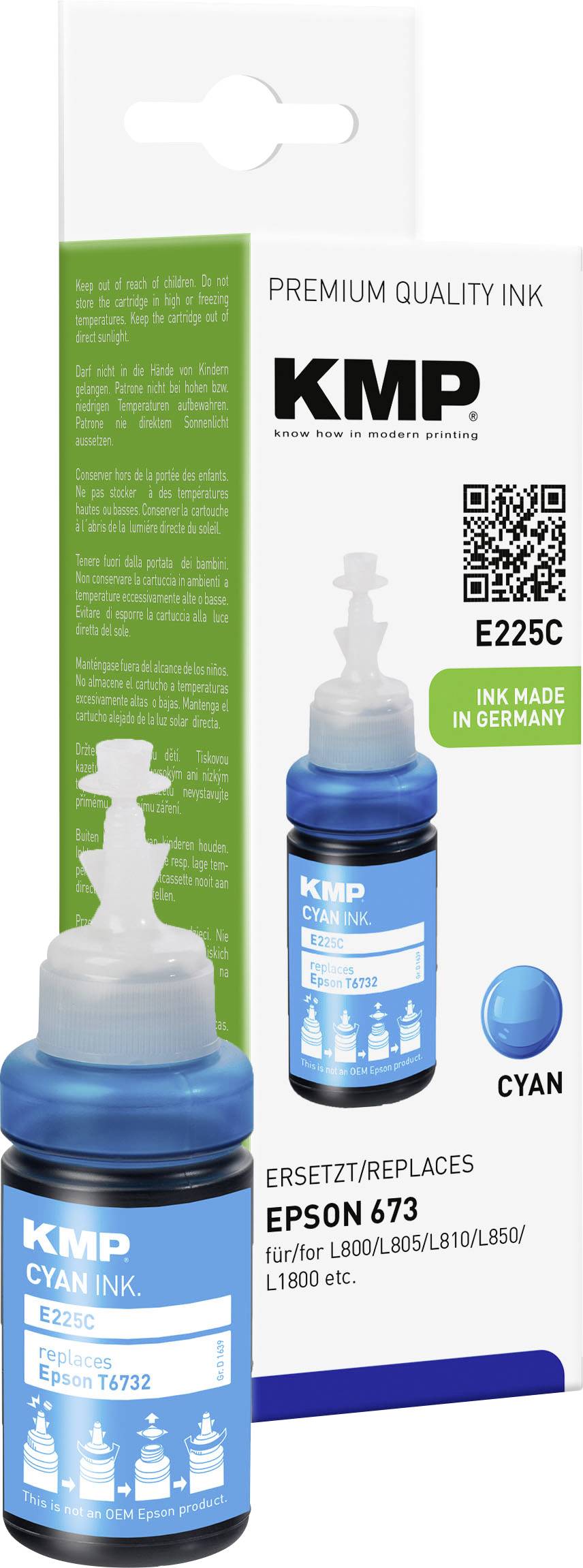 KMP Ink refill replaced Epson T6732 Compatible Cyan E225C 1639,0003