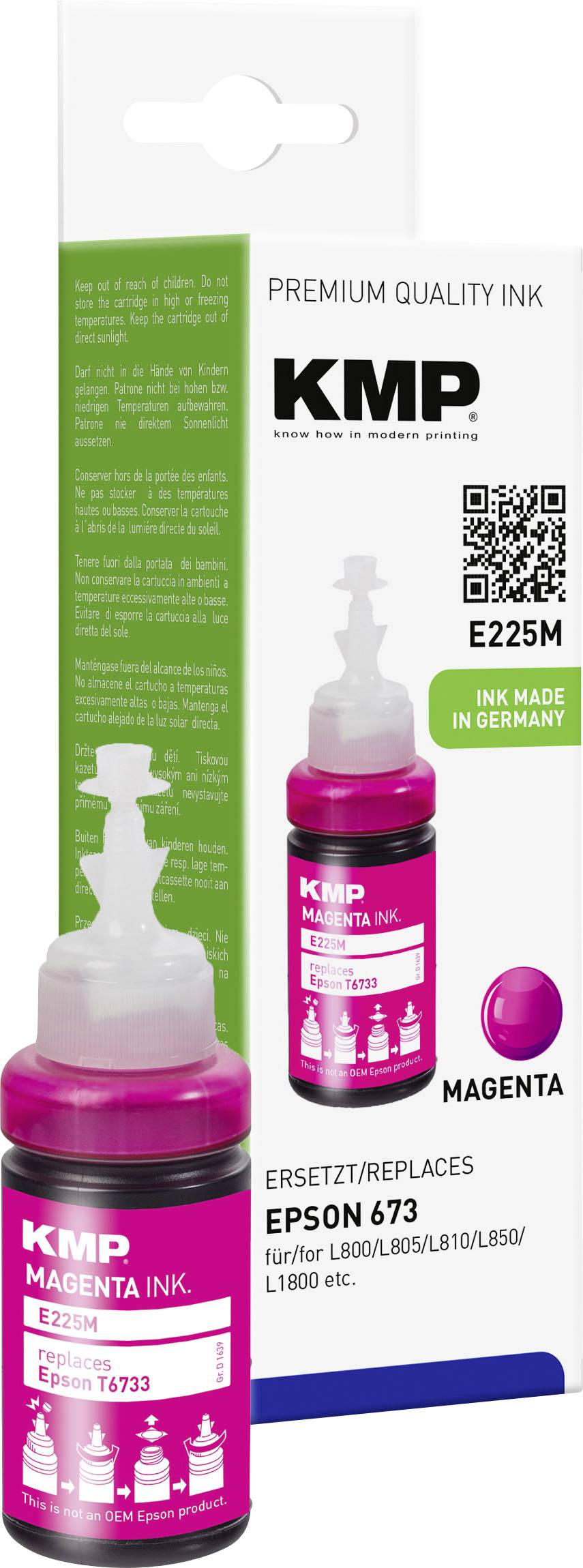 KMP Ink refill replaced Epson 673, T6733, C13T67334A Compatible Magenta E225M 1639,0006