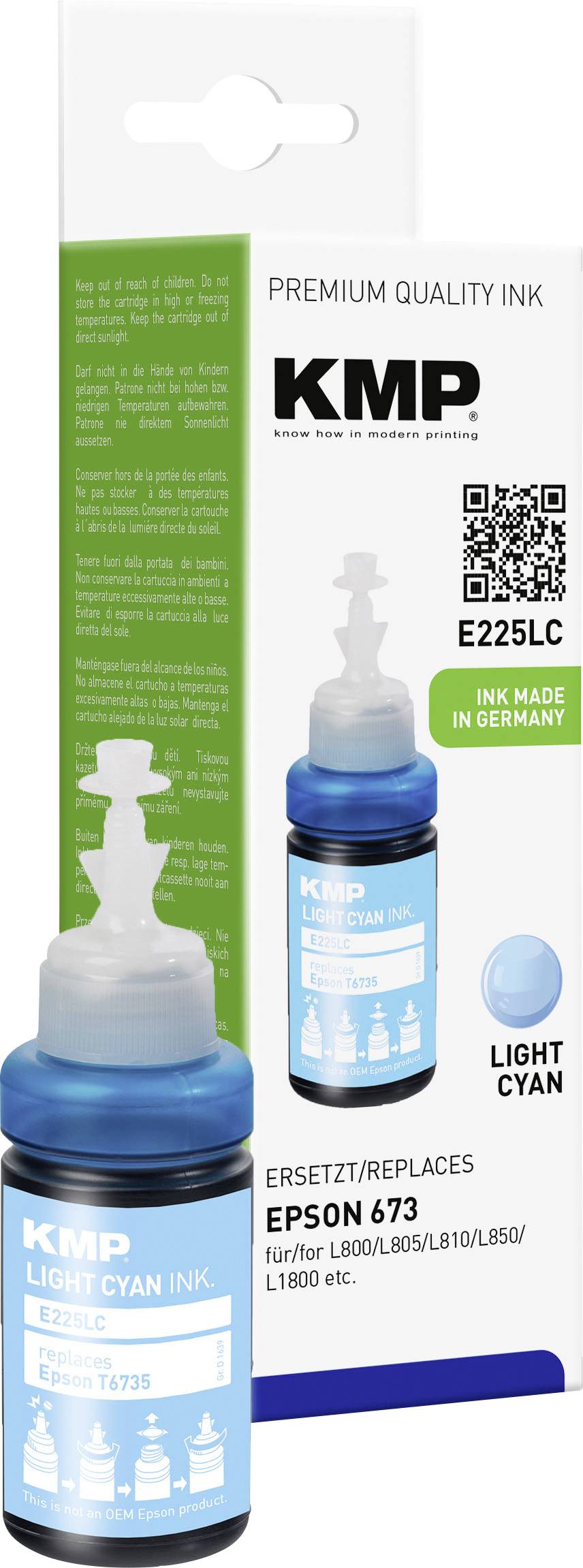 KMP Ink refill replaced Epson 673, T6735, C13T67354A Compatible Light cyan E225LC 1639,0043
