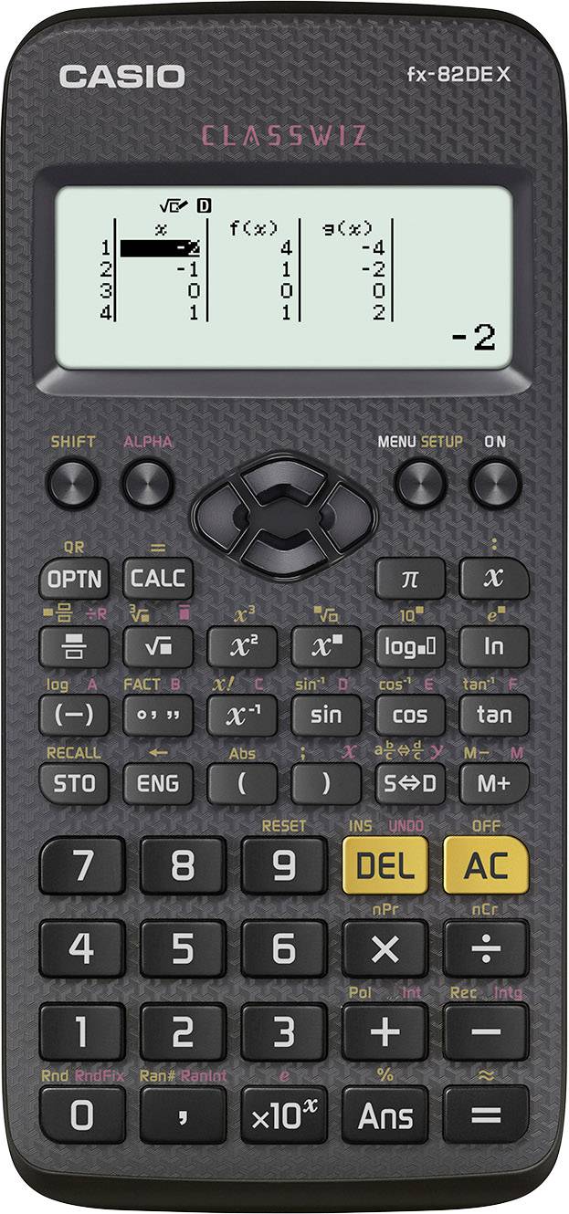 A black scientific calculator with functions for fractions, powers and other advanced calculations.