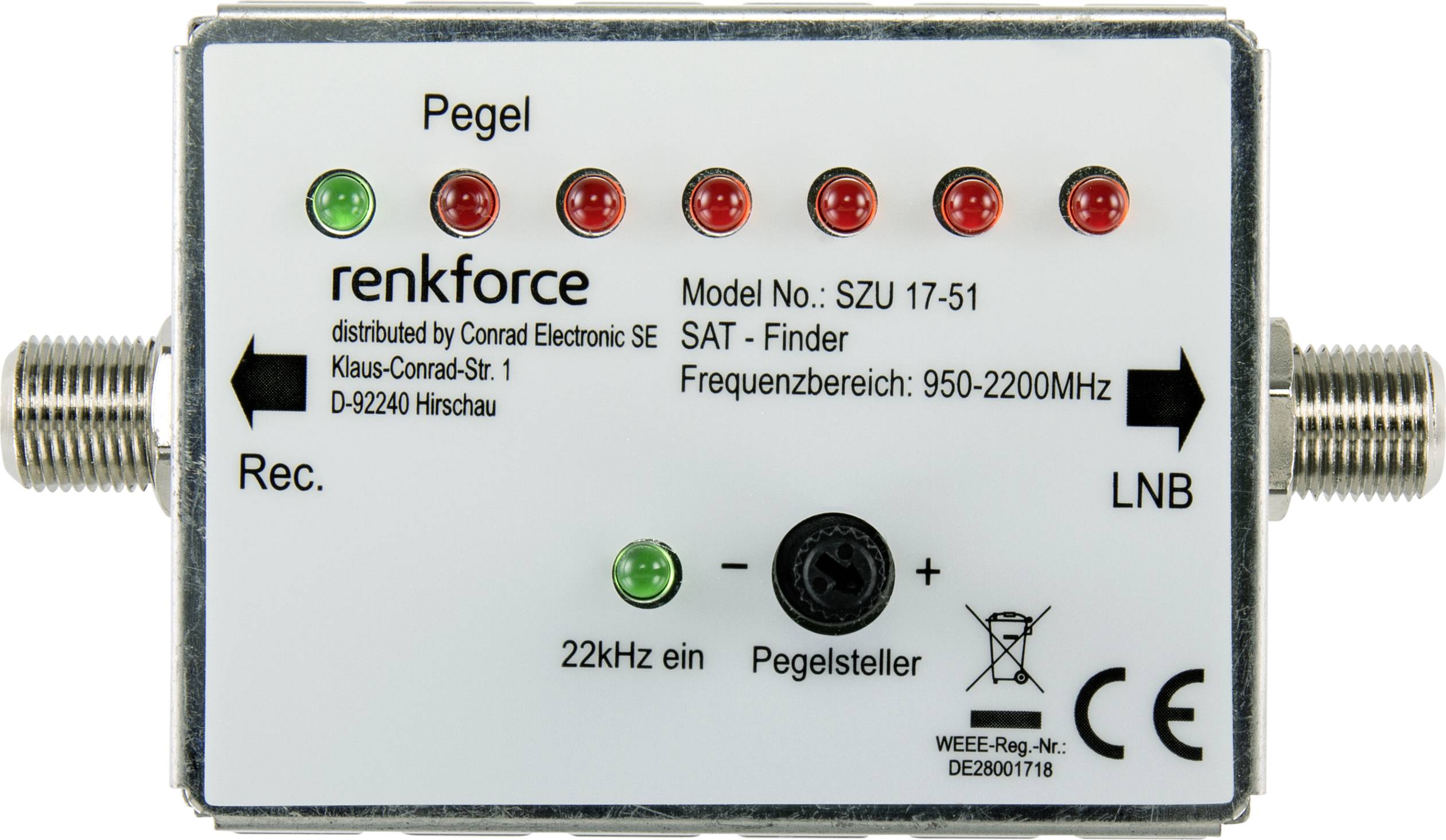 Satellite Finder Module with LED Indicator Lights Shows Signal Level. Frequency Range: 950-2200 MHz. Model SZU 17-51.