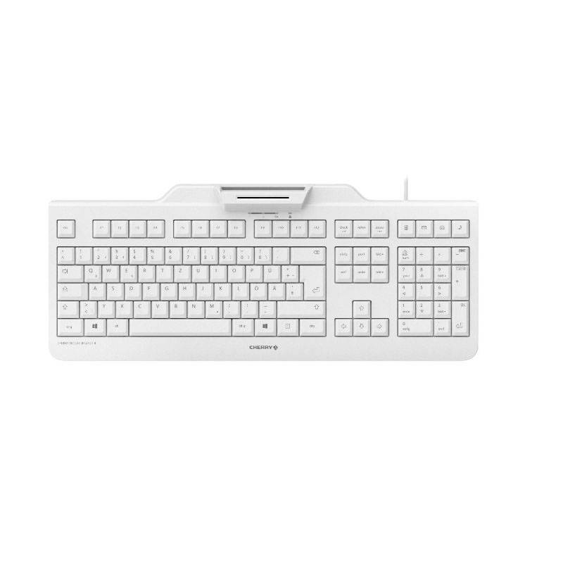 CHERRY Secure Board 1.0 USB Keyboard Swiss, QWERTZ White, Grey Chip card reader