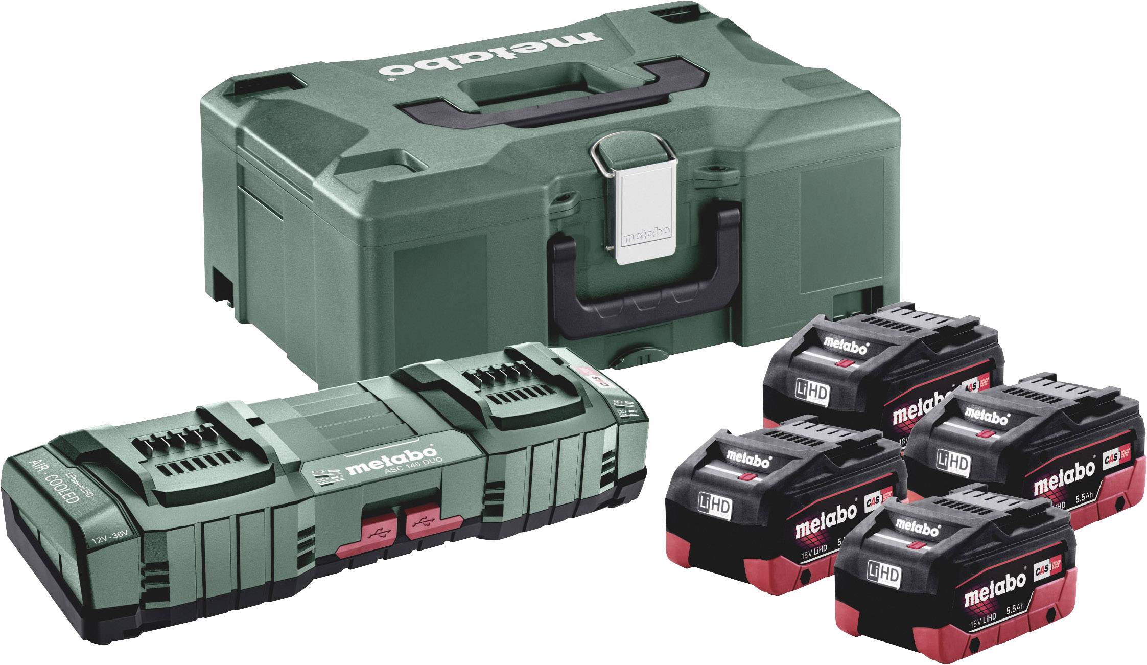 Metabo Basic-Set 4x LiHD 5.5Ah ASC 145 DUO Battery pack charger 685180000 incl. forth battery, incl. case