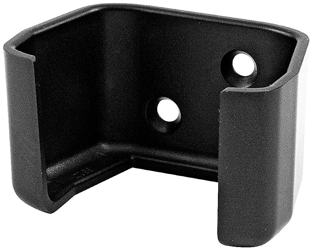 Metal angle bracket with three screw holes, suitable for fixing to corners or edges, right side open.