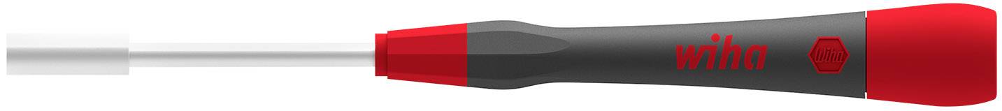 Screwdriver with red and black handle, Wiha brand, showing the blade and ergonomic grip.