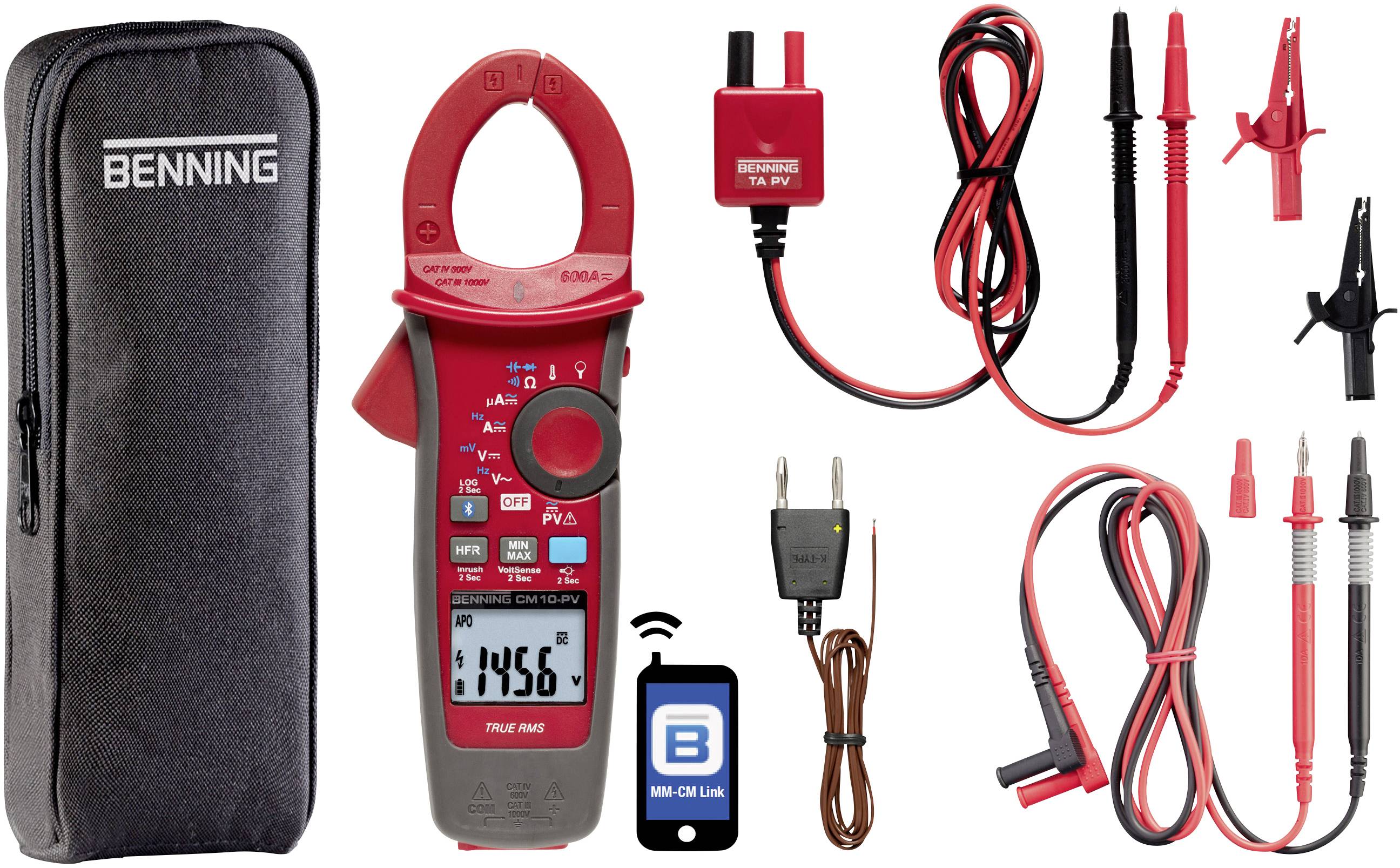 Benning CM 10-PV Clamp meter Digital Data logger CAT IV 600 V Display (counts): 6000