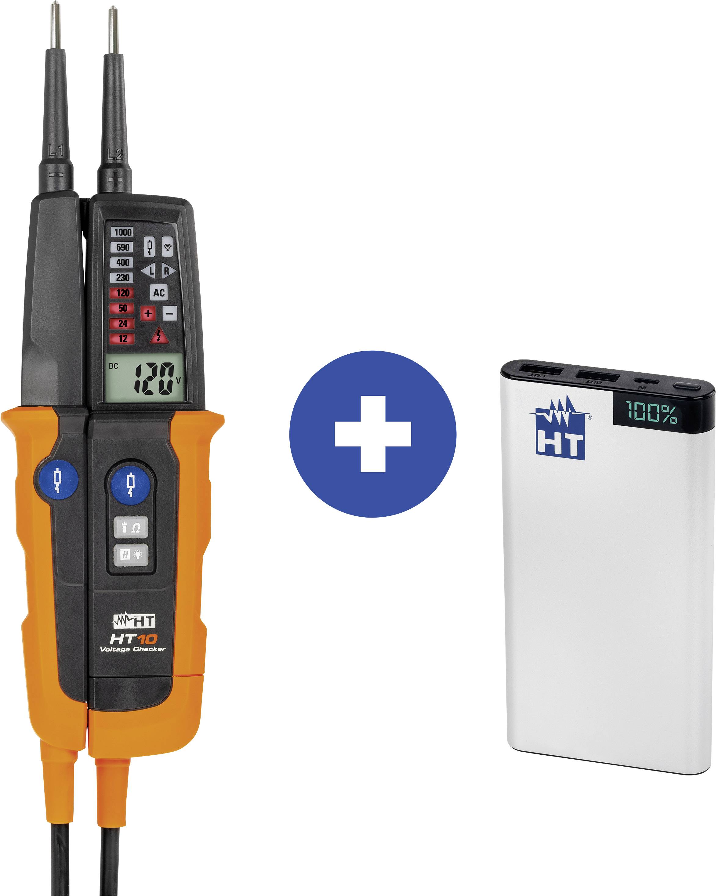 HT Instruments HT10 + Powerbank Two-pole voltage tester Acoustic, Bargraph, LCD, LED