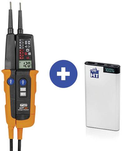 HT Instruments HT10 + Powerbank Two-pole voltage tester Acoustic, Bargraph, LCD, LED