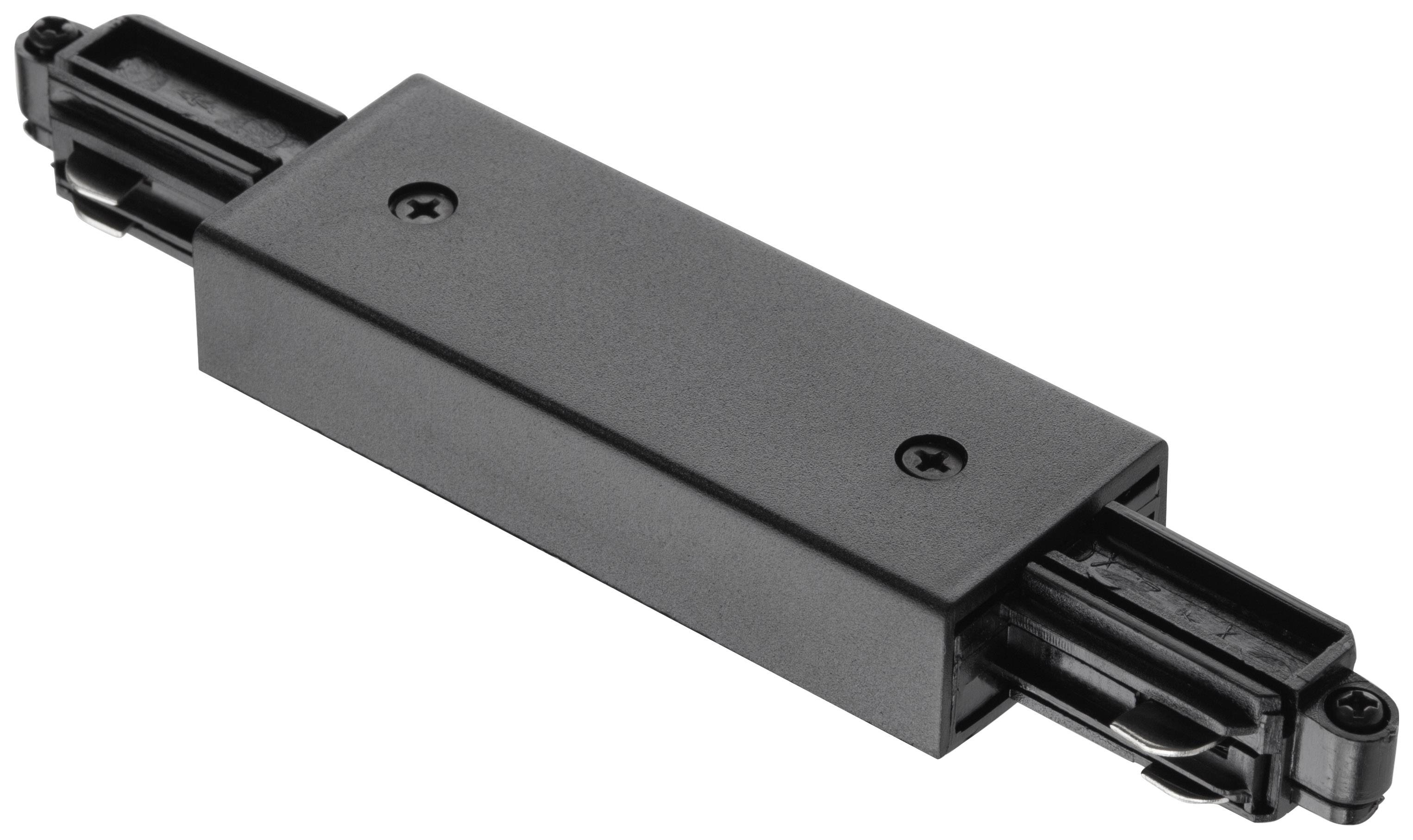A rectangular, black connector with two screws on the top surface.
