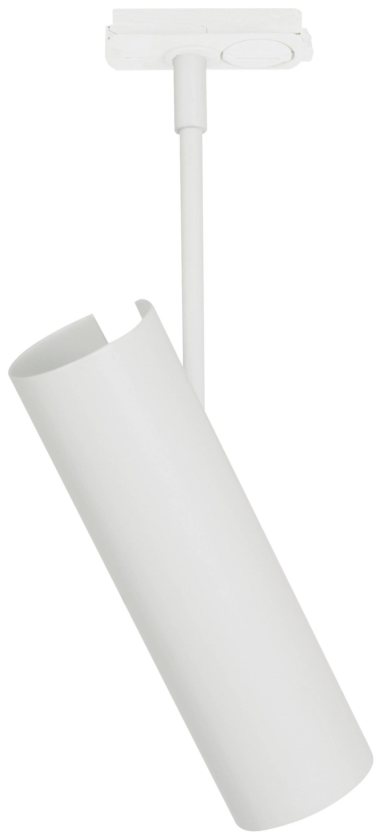White cylindrical ceiling light with a pivoting head, suitable for targeted illumination in interior spaces.