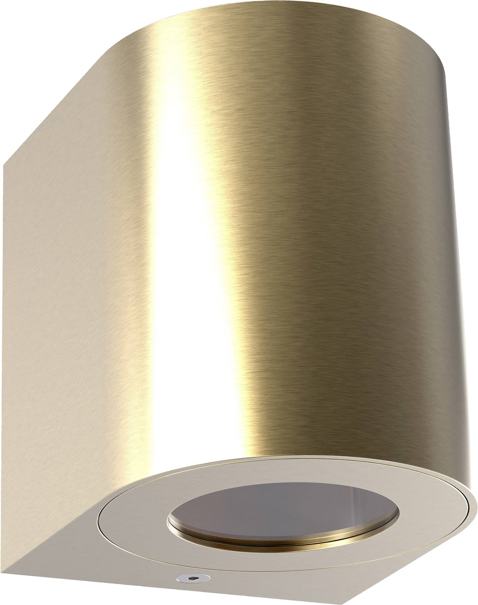 Ceiling light with brushed brass finish, cylindrical shape.