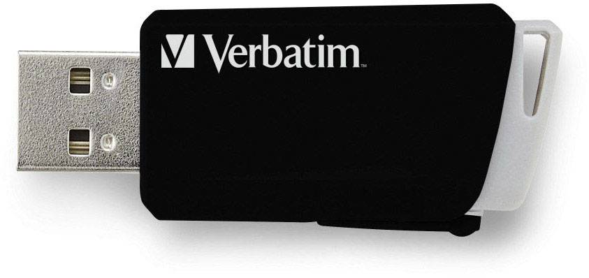 A black Verbatim USB drive, partially protruding from its cap.