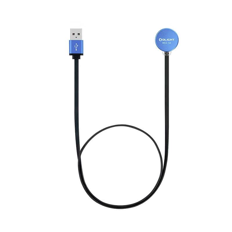Blue USB charging cable with magnetic connector, suitable for charging compatible devices.