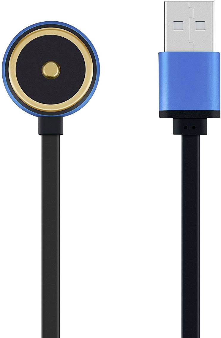 A charger with a magnetic connector and a USB plug.