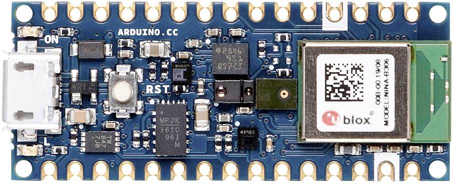 Arduino Nano 33 IoT Board with USB Port, Microcontroller, Sensors and Interfaces for IoT Projects.