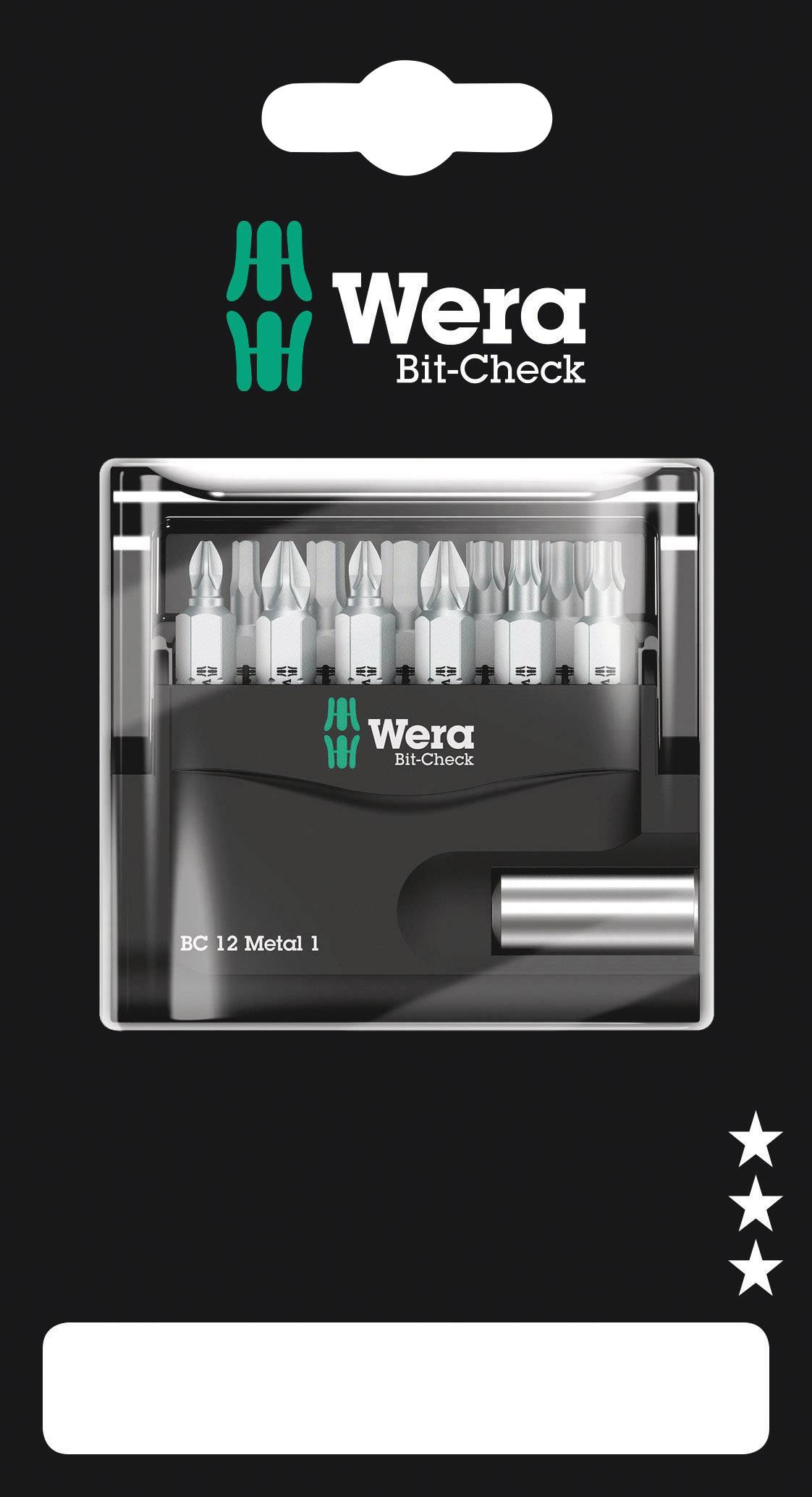 'Packaging with Wera Bit-Check BC 12 Metal 1'. Contains various screwdriver bits and holder.