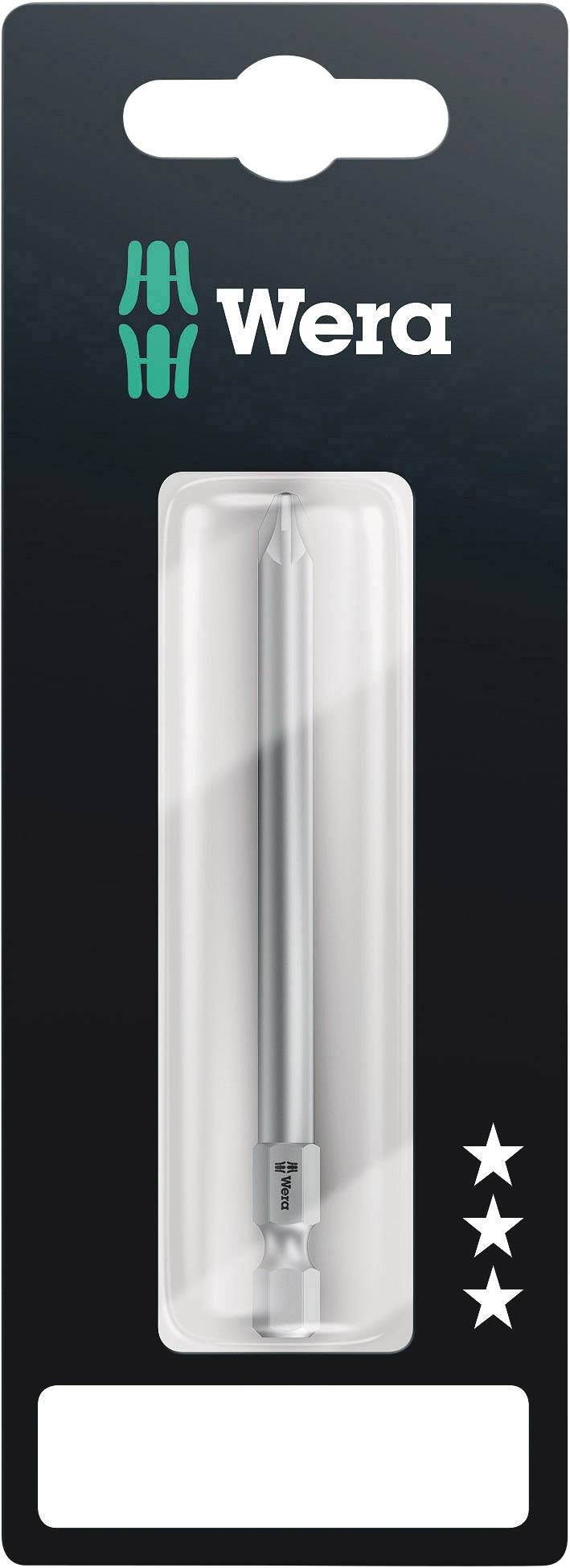 'Wera' packaging with screwdriver bit, silver-coloured. Three stars marked on the packaging.