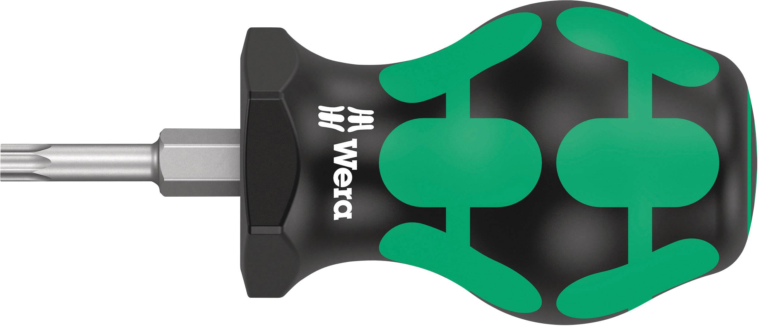 Phillips screwdriver with ergonomic handle in black and green. Suitable for precise screwing in assembly work.