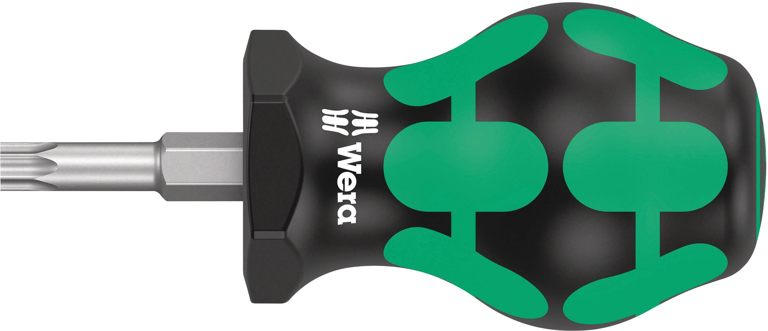 A Torx screwdriver with a green and black handle lies horizontally. 'Wera' is written on the handle.