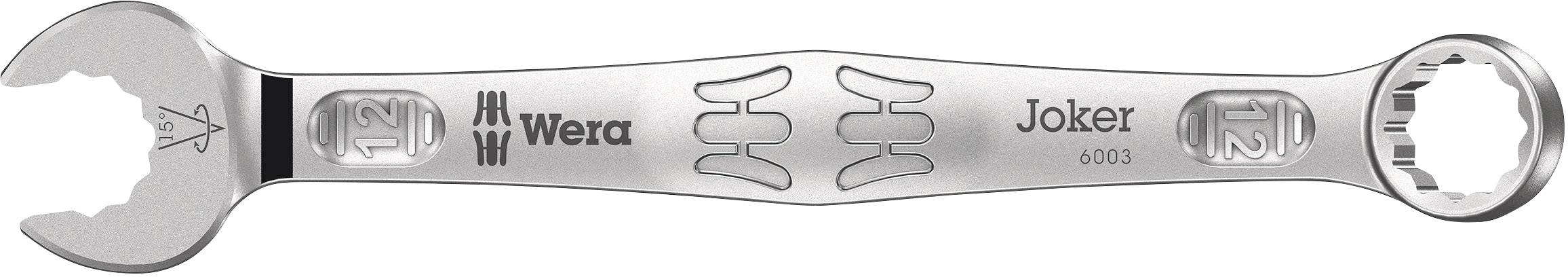 A silver adjustable spanner by Wera, Joker 6003 model, with specialised gripping jaws and logos engraved on both sides.