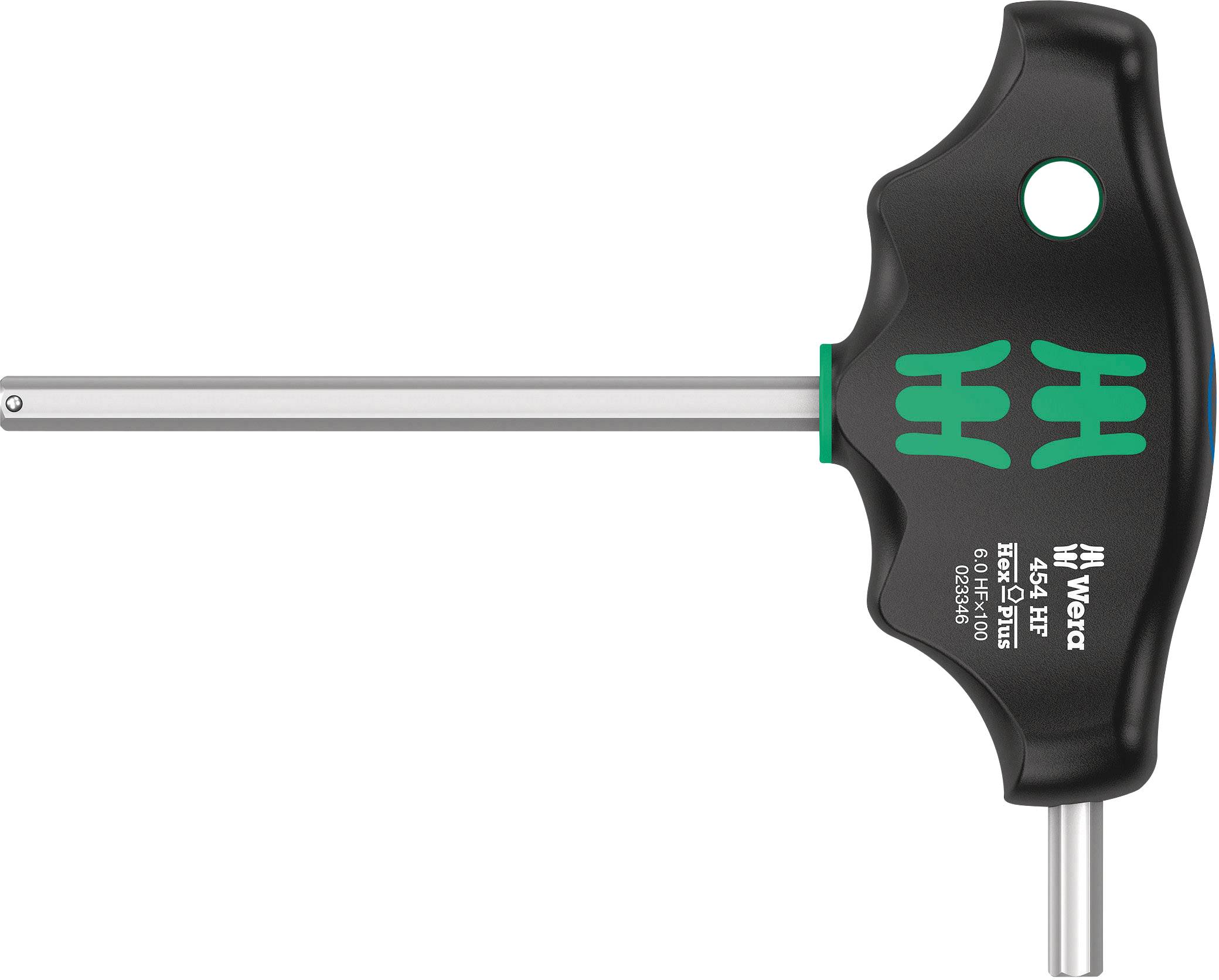 T-shaped Allen key with black handle and metal pin for working on hard-to-reach screws.
