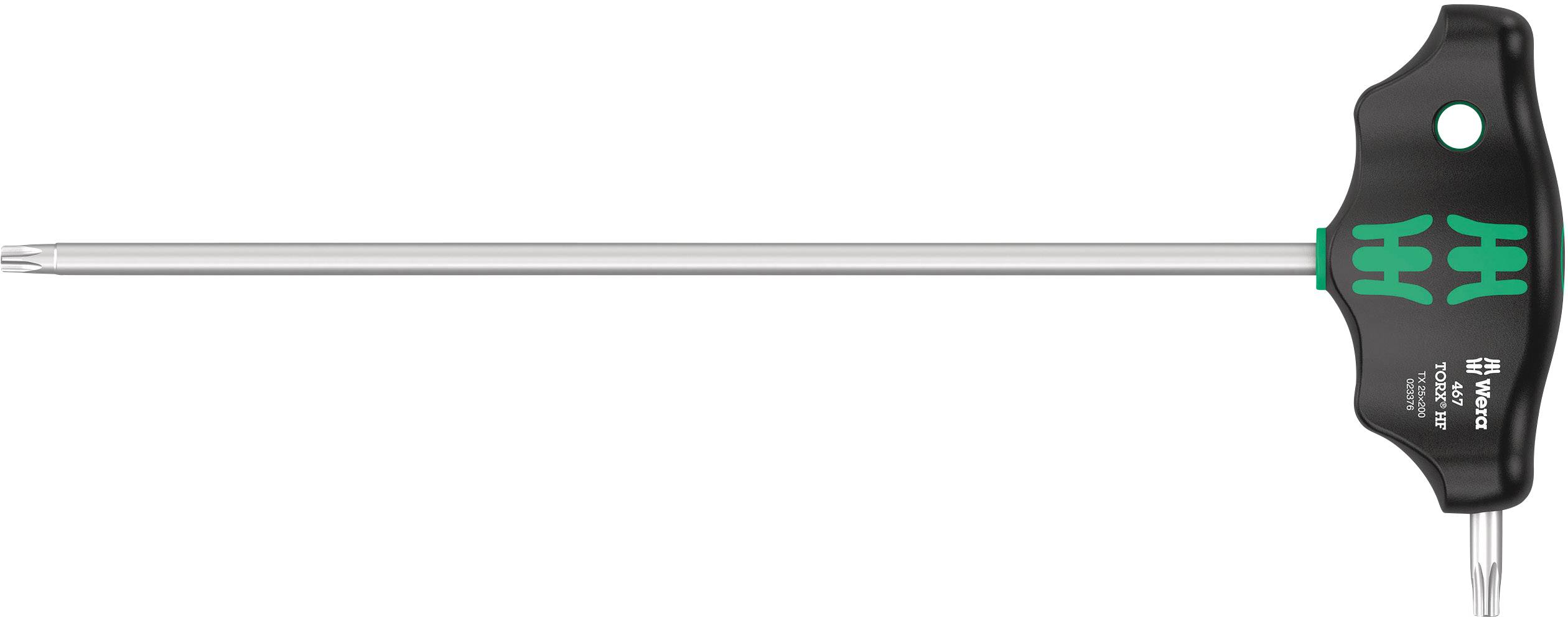 Screwdriver with a long metal shaft and an ergonomic T-shaped handle, suitable for tightening or loosening screws.
