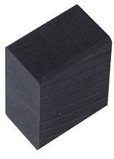 A black, rectangular block with a smooth surface and rounded corners, hovers against a neutral background.