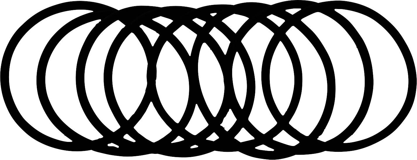 Eight black, overlapping circles in two rows form a uniform geometric pattern on a white background.