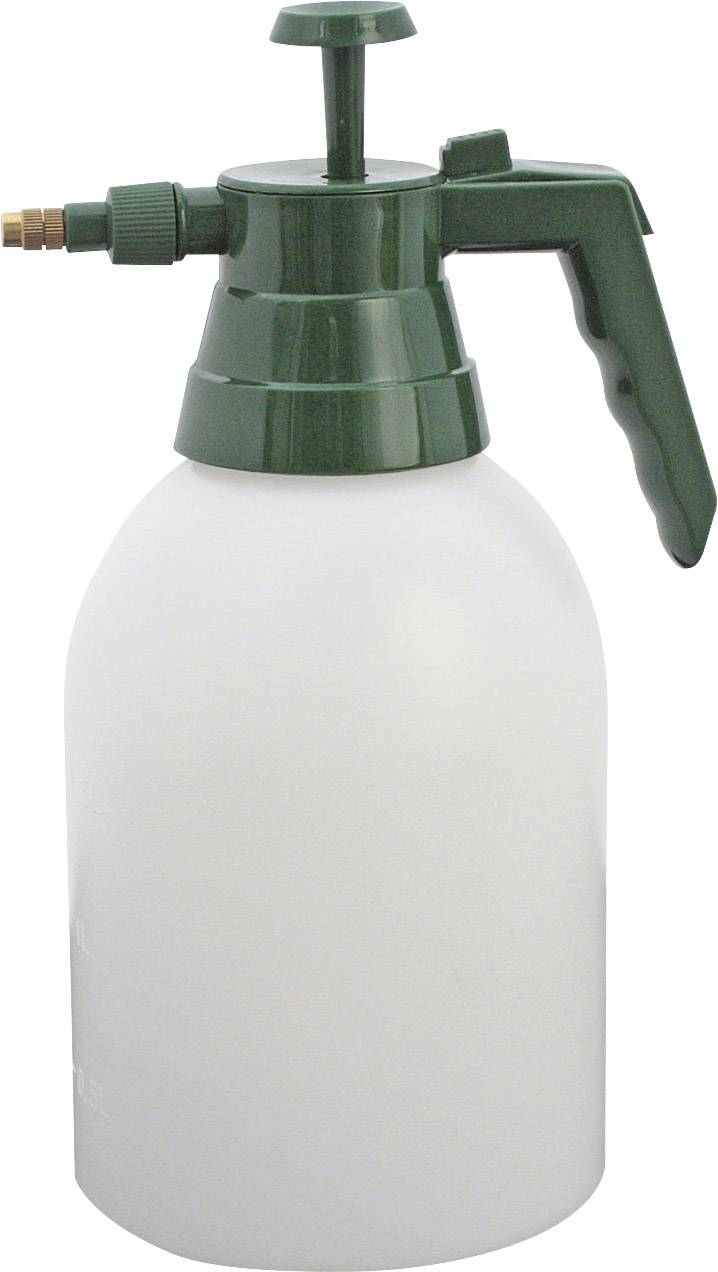Spray bottle with green handle and pump mechanism. Suitable for gardening or cleaning tasks.