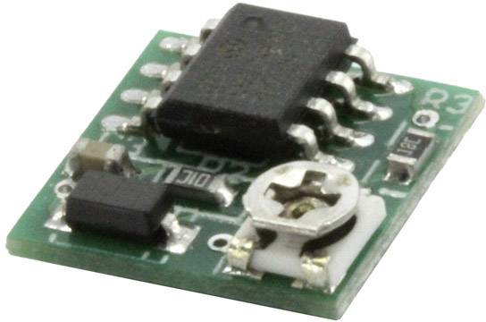 A green microchip module with multiple electronic components, including an integrated circuit and a rotary control knob.