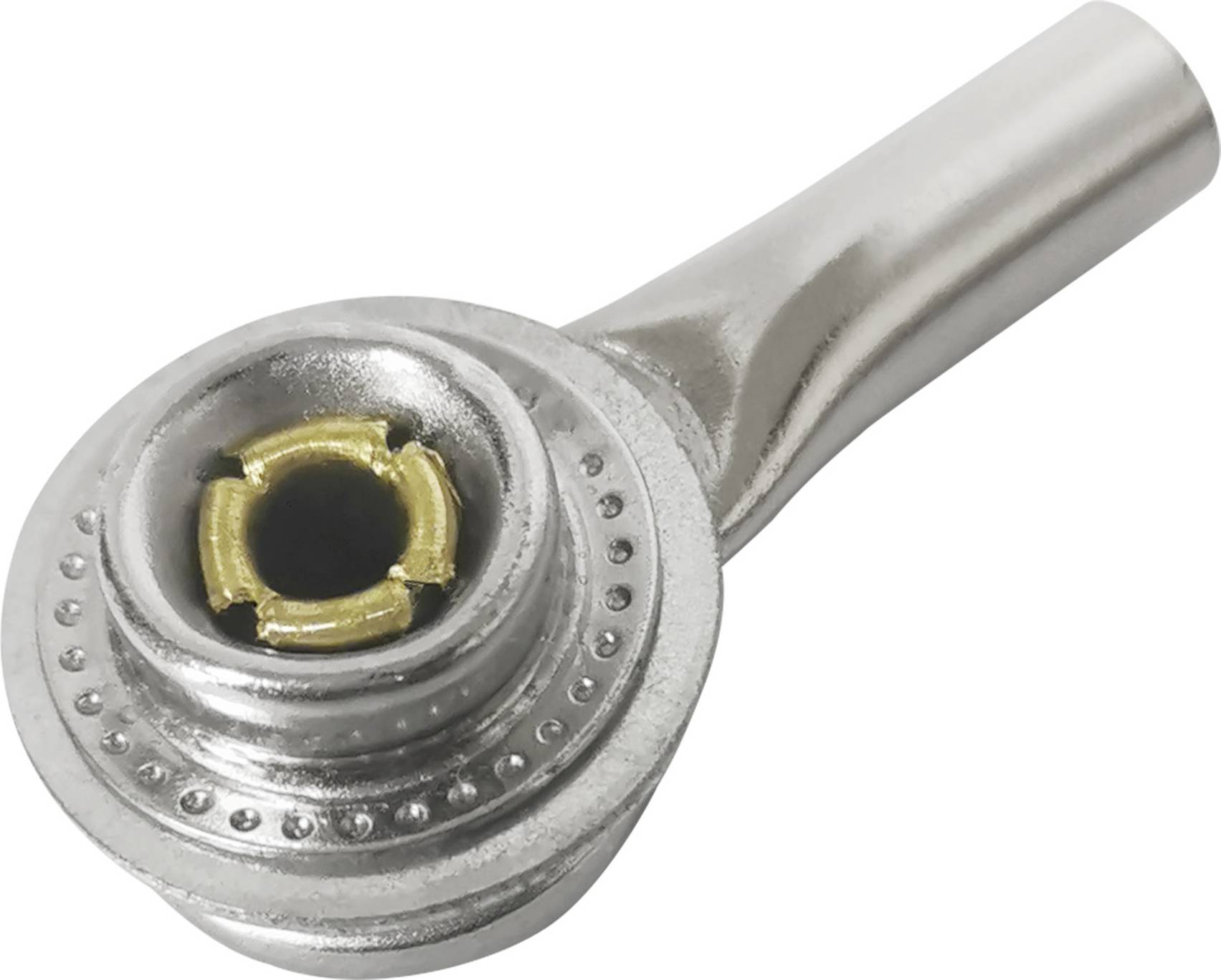 Metallic conical gear part in silver with a gold-coloured inner ring, likely part of a technical or mechanical device.
