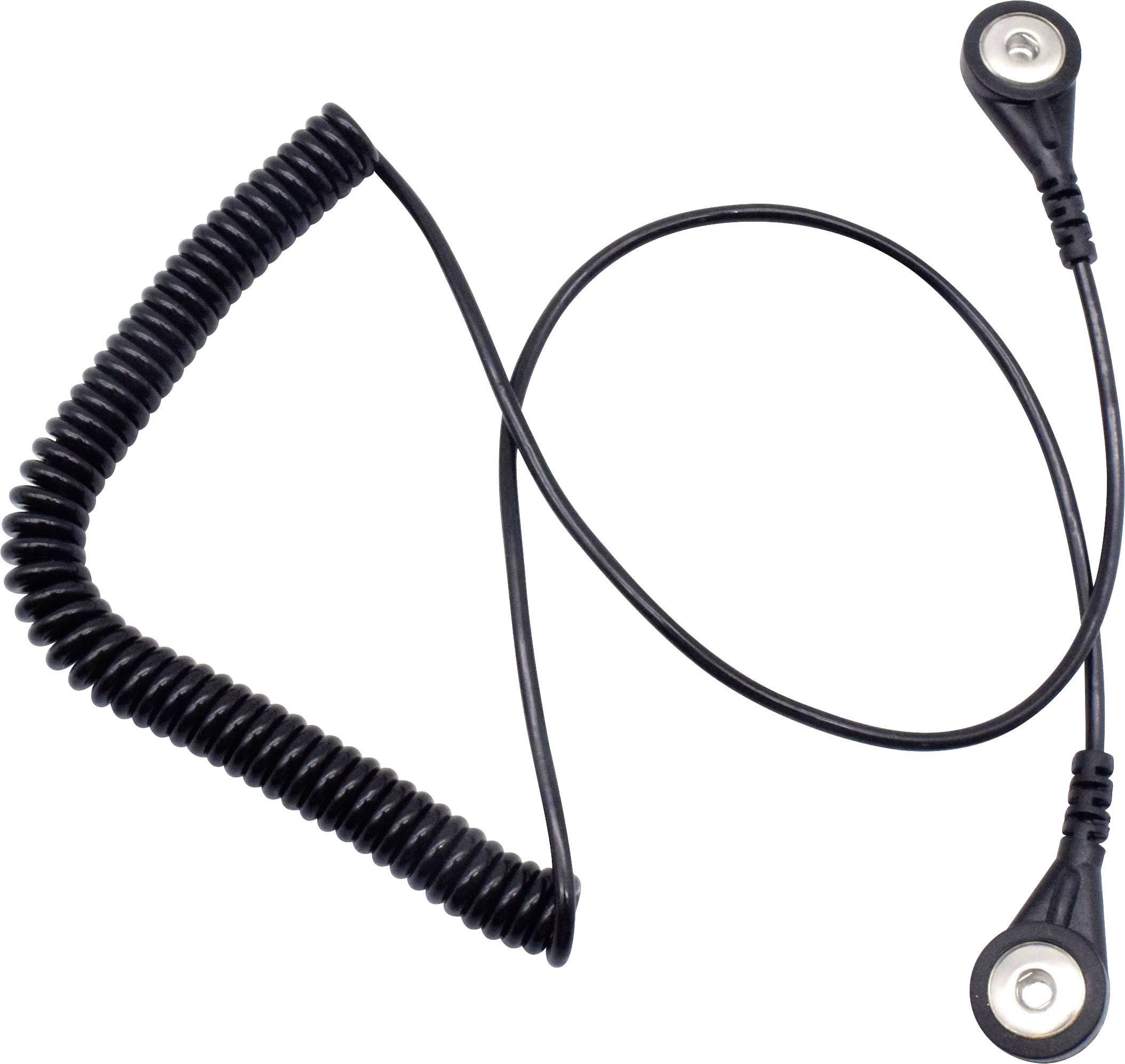 A spiral-shaped black cable with two round connectors at its ends, likely for medical electrodes or sensors.