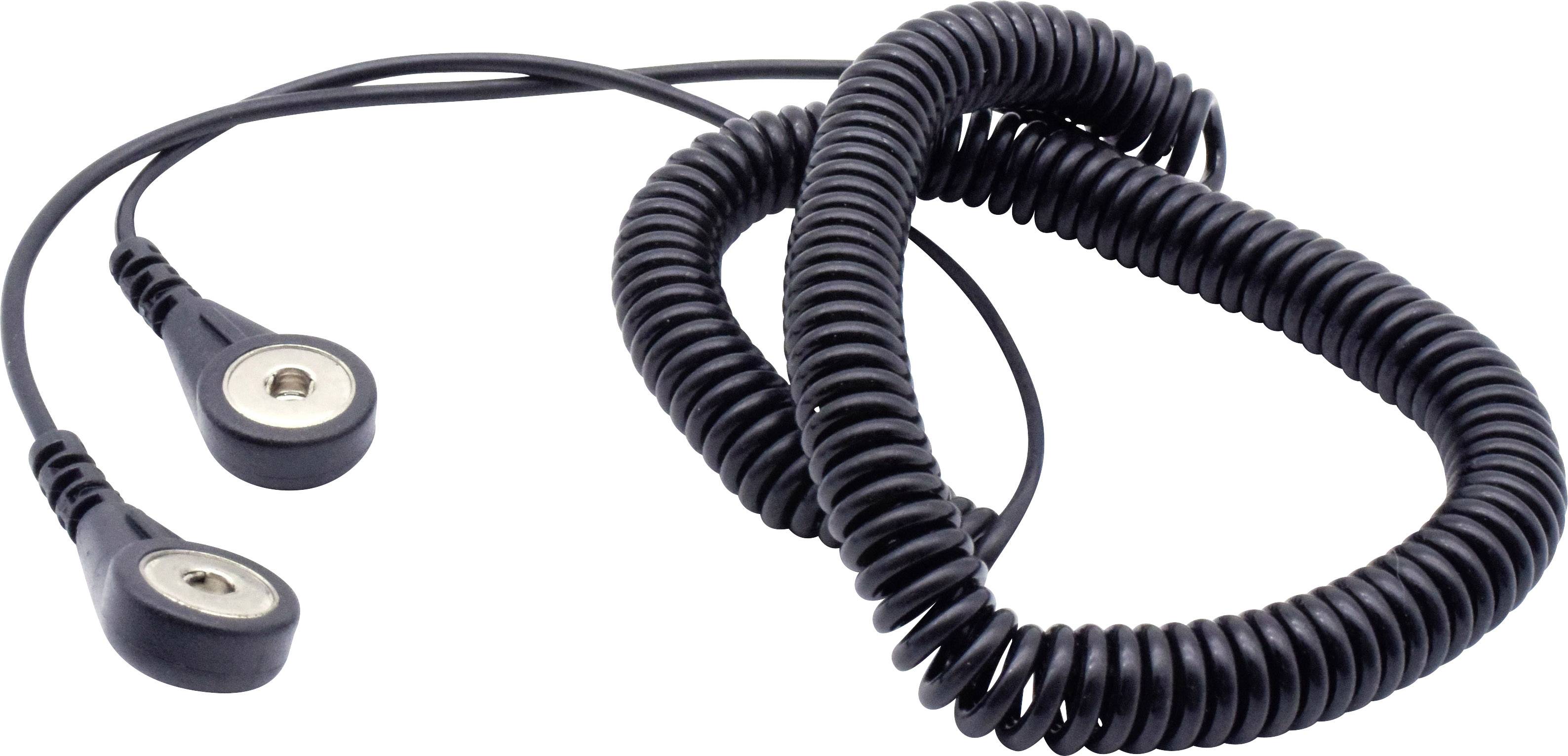 A black, spiral EKG cable with two electrode connectors used for medical monitoring devices.