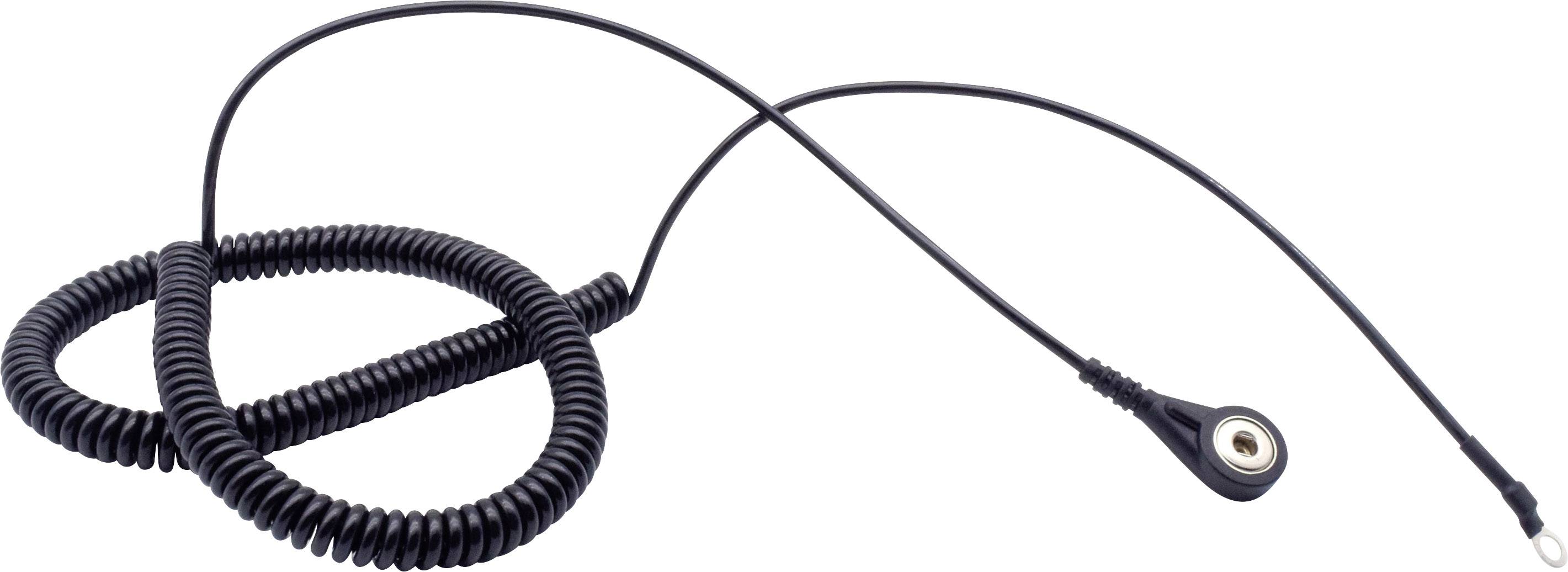 A long, winding black cable with a connector at one end and a wire-like extension at the other end.