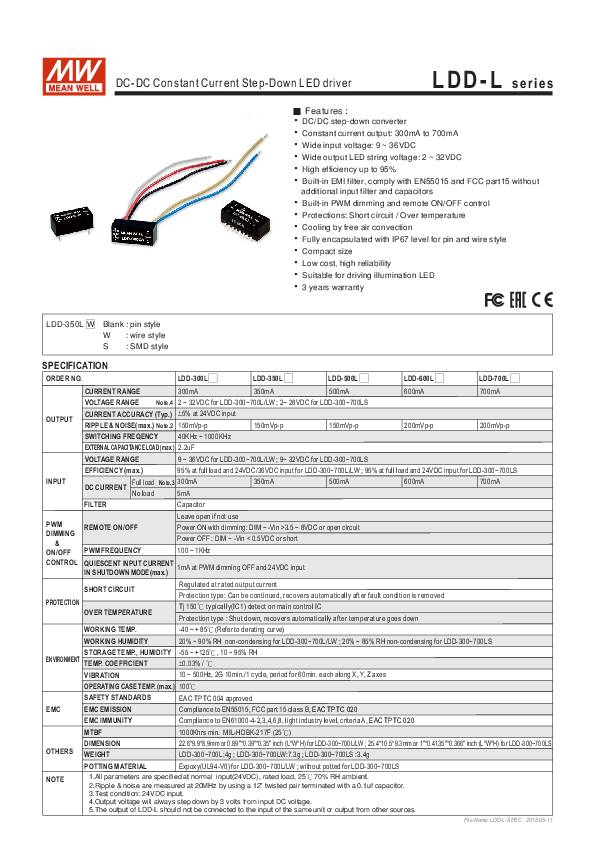 MEAN WELL LED driver Constant current 700 mA 2 - 28 V DC dimmable 1 pc(s)