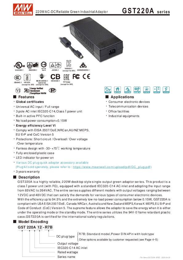 MEAN WELL GST220A36-R7B Bench PSU (fixed voltage) 36 V DC 6.1 A 219.6 W
