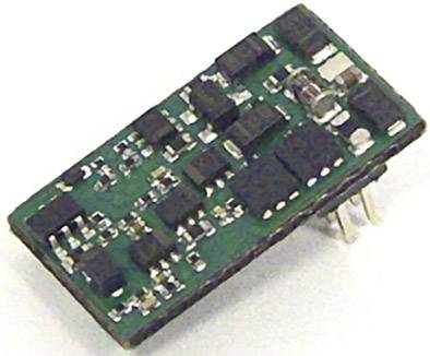 Printed circuit board in a rectangular shape with multiple black and silver components mounted on it.