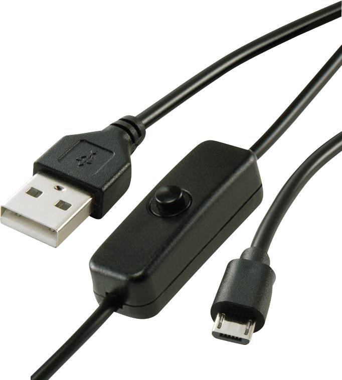 USB cable with switch and Micro-USB port. Ideal for easily switching devices on and off.