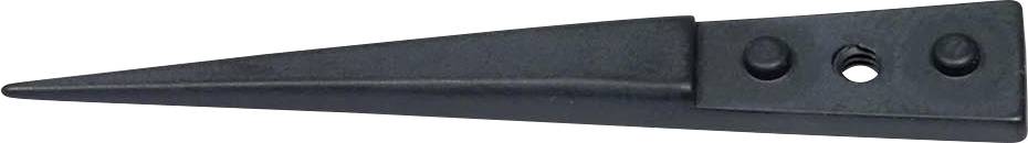 A black metal wedge with two screws and a hole in the centre for fastening or use as a lever tool.