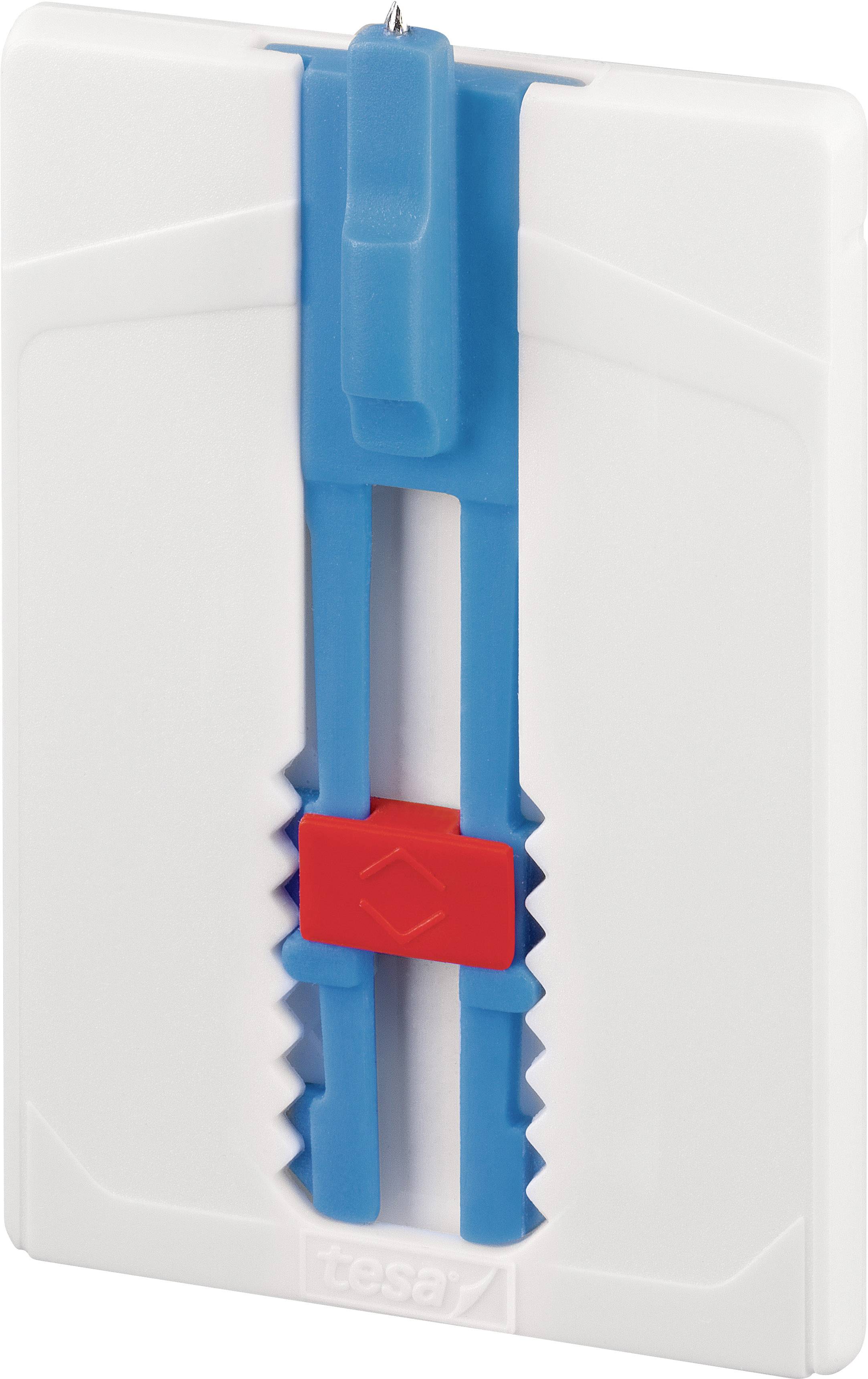 A self-adhesive picture hook made of plastic with an adjustable hook, ideal for hanging pictures without the need for drilling.