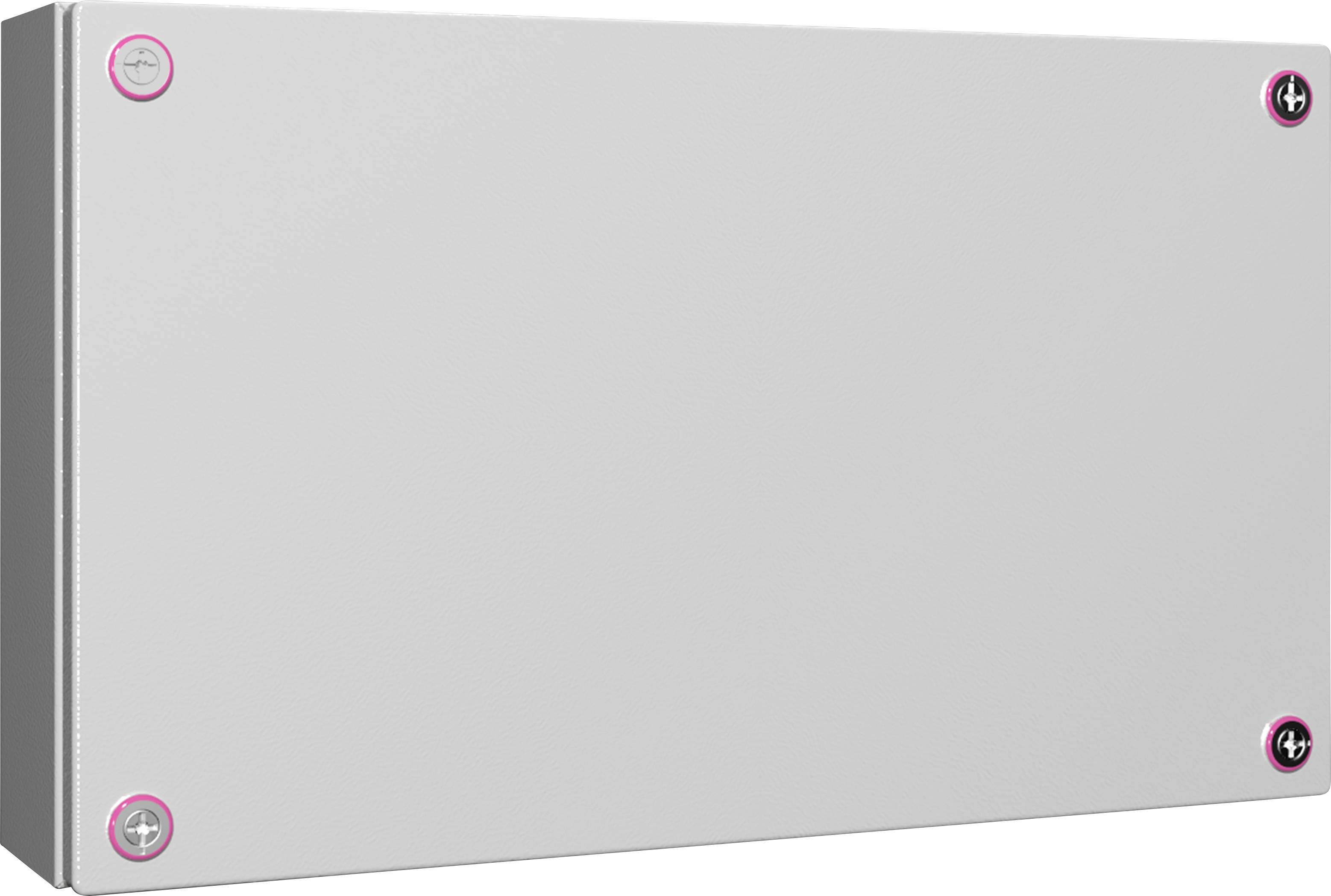 A rectangular, grey control box with four screws at the corners.