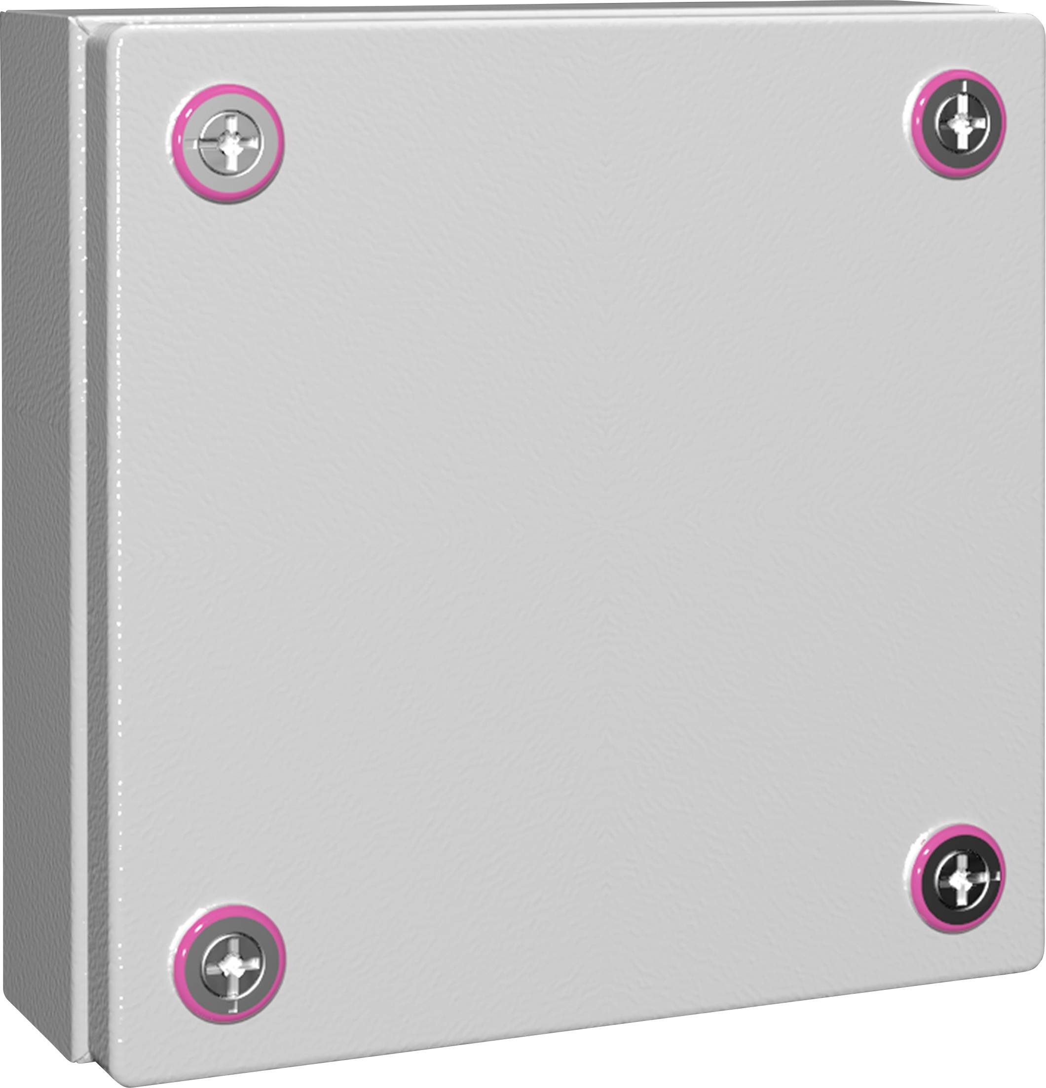 A grey metal casing with four visible screws at the corners.