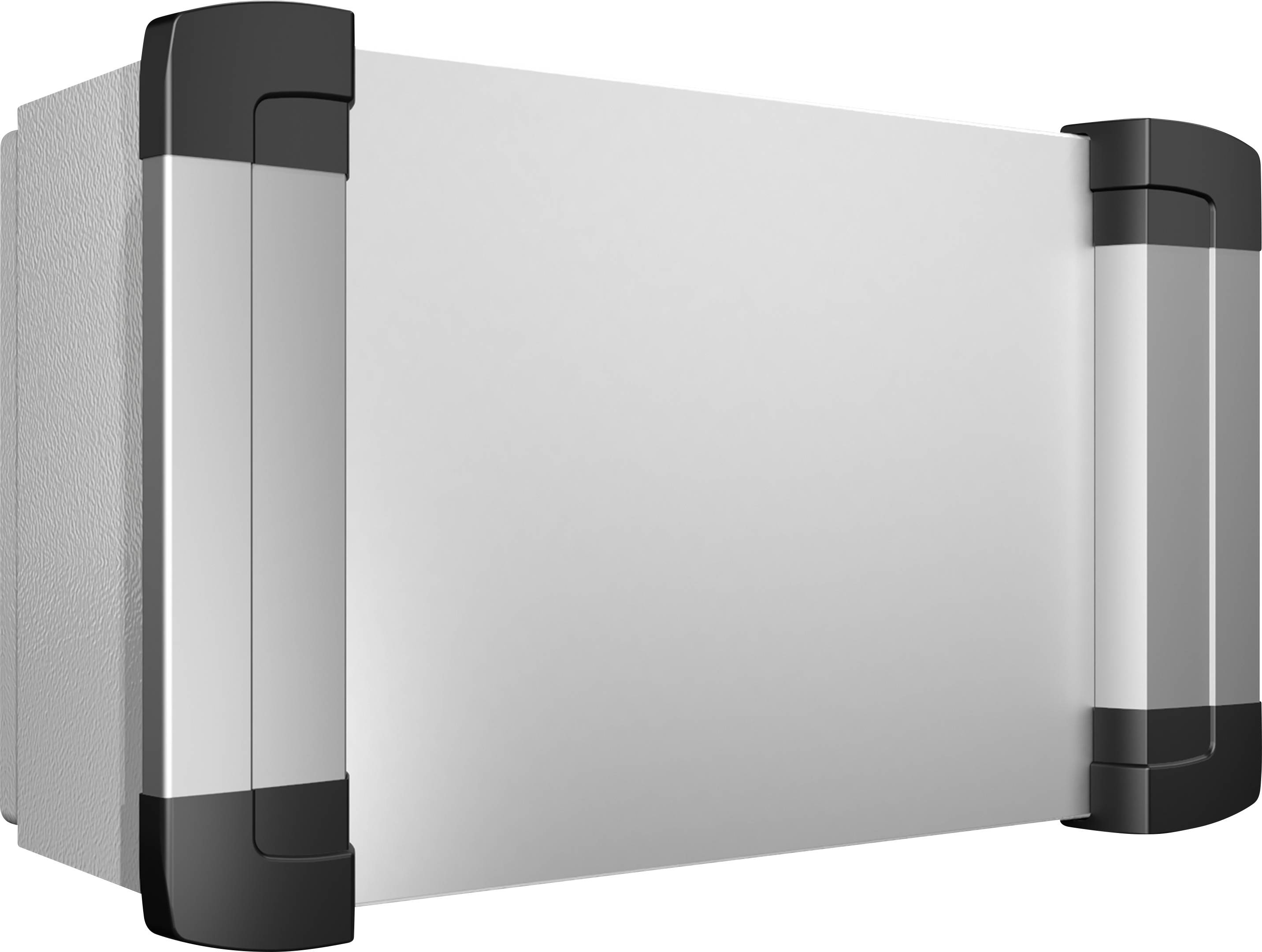Metal device with a black, rectangular design and two side handles.