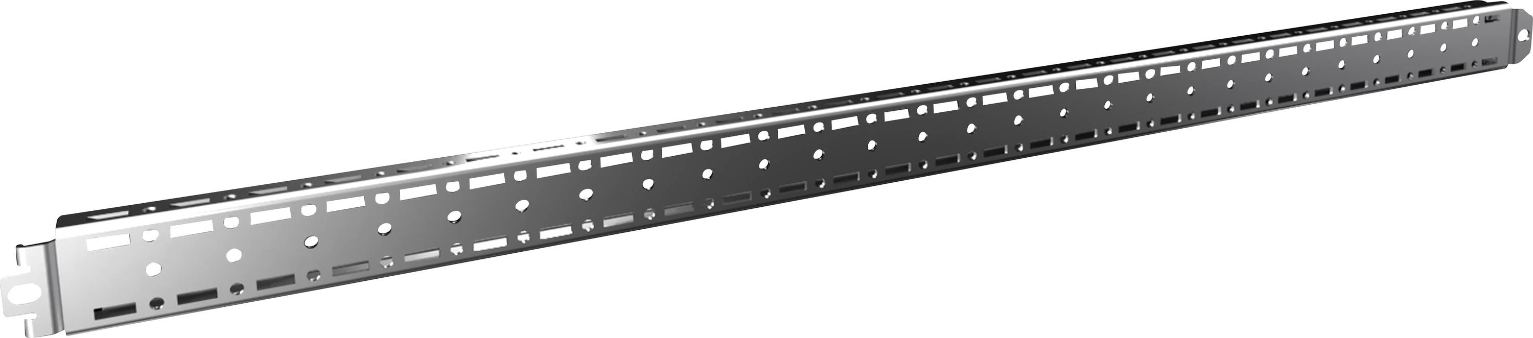 Metal rail with holes, for mechanical or electrical mounting.